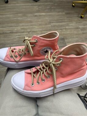 Converse Coral-Peach High-Top Canvas Sneakers with Gold Laces